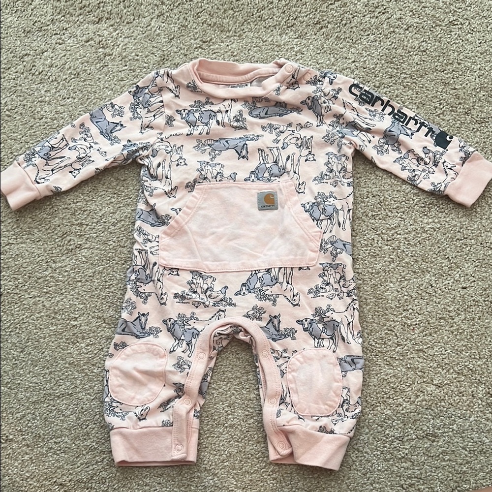 Carhartt Pink Baby Romper with Animal Print